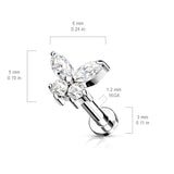 CZ Butterfly Top Lip Labret Monroe Ear Cartilage Tragus