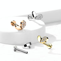 Sprout Heart CZ Top Internally Threaded Labret Tragus Helix Ear Cartilage Studs