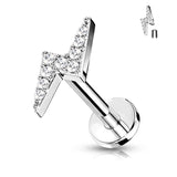 Paved CZ Lightning Bolt Top Labret Tragus Snug Ear Cartilage Helix Studs