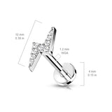 Paved CZ Lightning Bolt Top Labret Tragus Snug Ear Cartilage Helix Studs