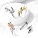 Paved CZ Lightning Bolt Top Labret Tragus Snug Ear Cartilage Helix Studs