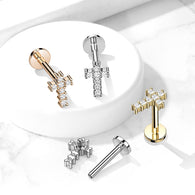 Paved CZ Cross Top Labret Tragus Snug Ear Cartilage Helix Studs