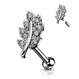 CZ Paved Leaf Top Lip Labret Monroe Ear Cartilage Tragus
