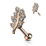 CZ Paved Leaf Top Lip Labret Monroe Ear Cartilage Tragus