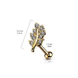 CZ Paved Leaf Top Lip Labret Monroe Ear Cartilage Tragus