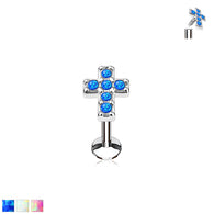 Opal Cross Internal Threaded Labret Monroe Helix Daith Tragus Studs