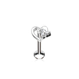 CZ Heart Internal Threaded Labret Monroe Helix Daith Tragus Studs