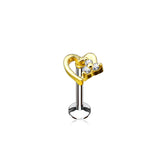 CZ Heart Internal Threaded Labret Monroe Helix Daith Tragus Studs