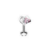 CZ Heart Internal Threaded Labret Monroe Helix Daith Tragus Studs