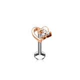 CZ Heart Internal Threaded Labret Monroe Helix Daith Tragus Studs