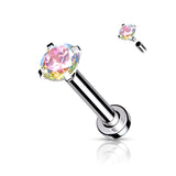 CZ Prong Set Top Lip Labret Flat Back Studs For Lip Chin Nose 18G