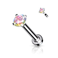 CZ Prong Set Top Flat Back Studs For Lip Chin Nose 16G 1/4