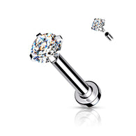Clear CZ Prong Set Top Flat Back Studs For Lip Chin Nose 16G