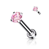 CZ Prong Set Top Lip Labret Flat Back Studs For Lip Chin Nose 18G