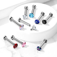 CZ Prong Set Top Lip Labret Flat Back Studs For Lip Chin Nose 18G