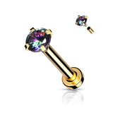 CZ Prong Top Gold Plated Lip Labret Studs For Lip Chin Nose 18G