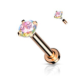 CZ Prong Top Gold Plated Lip Labret Studs For Lip Chin Nose 18G