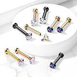 CZ Prong Top Gold Plated Lip Labret Studs For Lip Chin Nose 18G