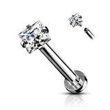 3 mm Square CZ Top Lip Labret Chin Ear Cartilage Tragus And Nose