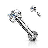 3 MM Square CZ Top Lip Labret Chin Monroe Ear Cartilage