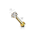 3 mm Star CZ Prong Set Top Lip Labret Chin Ear Cartilage Tragus And Nose
