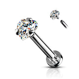 3 mm Heart CZ Prong Set Top Lip Labret Chin Ear Cartilage Tragus And Nose