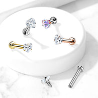 3 MM Heart CZ Prong Set Top Labret Tragus Snug Ear Cartilage Helix Studs