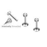Pair Of Prong Set 3mm CZ Labret Monroe Ear Cartilage Studs