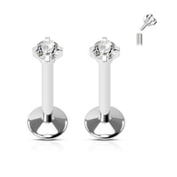 2 Pc Prong Set 2mm CZ Labret Monroe Ear Cartilage Tragus