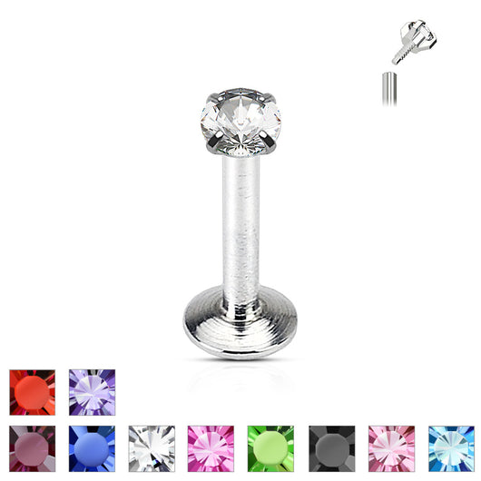 Prong Set Round 2 mm CZ Surgical Steel Lip Labret Cartilage Helix Conch Piercing 16G