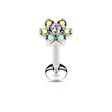 CZ Flower Internal Threaded Labret Monroe Daith Tragus Helix Stud