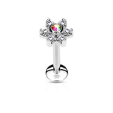 CZ Flower Internal Threaded Labret Monroe Daith Tragus Helix Stud