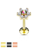 CZ Flower IP Internal Threaded Labret Monroe Daith Tragus Helix Stud