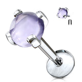 4 mm Semi Precious Stone Prong Set Lip Labret Cartilage Tragus Stud Rings