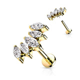 5 Marquise CZ Fan Set Curved Top Labret Tragus Helix Ear Cartilage Studs