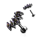 5 Marquise CZ Fan Set Curved Top Labret Tragus Helix Ear Cartilage Studs