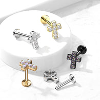 CZ Cross All Surgical Steel Labret Tragus Helix Ear Cartilage Studs