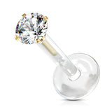 Prong Round CZ Top Push In Flat Back Stud for Lip Labret Tragus