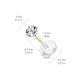 Prong Round CZ Top Push In Flat Back Stud for Lip Labret Tragus