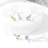 Prong Round CZ Top Push In Flat Back Stud for Lip Labret Tragus