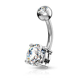 Double Gemmed Solitaire Round CZ Surgical Steel Belly Button Navel Rings