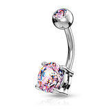 Double Gemmed Solitaire Round CZ Surgical Steel Belly Button Navel Rings