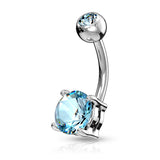 Double Gemmed Solitaire Round CZ Surgical Steel Belly Button Navel Rings