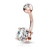 Double Gemmed Solitaire Round CZ Surgical Steel Belly Button Navel Rings