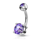 Double Gemmed Solitaire Round CZ Surgical Steel Belly Button Navel Rings