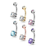 Double Gemmed Solitaire Round CZ Surgical Steel Belly Button Navel Rings