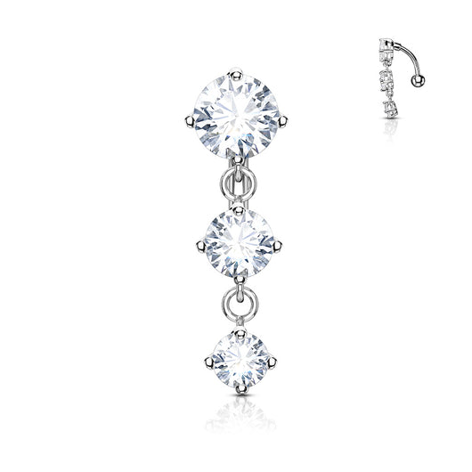 Three CZ Vertical Drop Belly Button Navel Rings