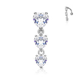 Three Heart CZ Vertical Drop Belly Button Navel Rings