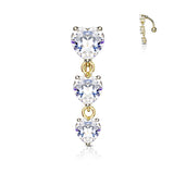 Three Heart CZ Vertical Drop Belly Button Navel Rings