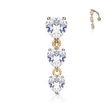 Three Heart CZ Vertical Drop Belly Button Navel Rings
